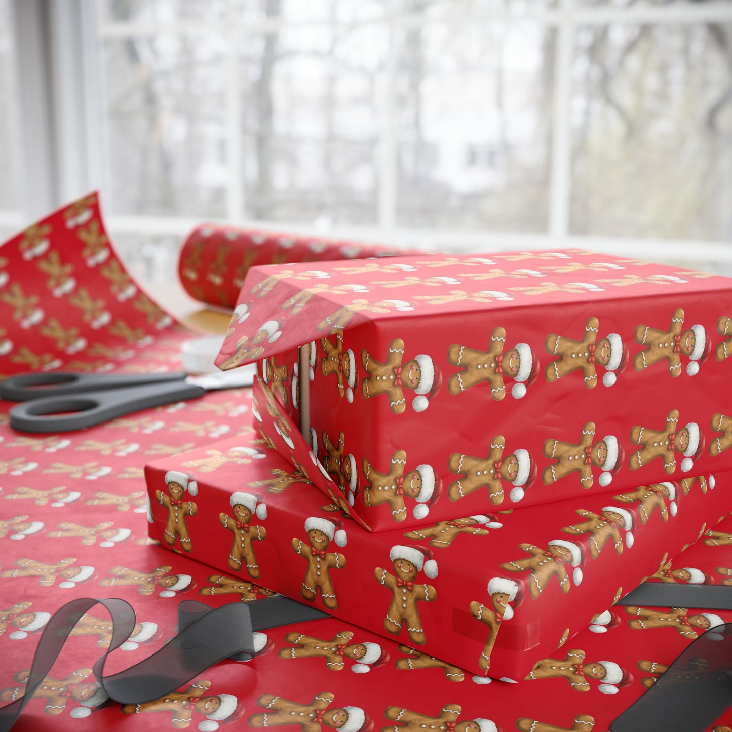 Festive Wrapping Paper for Gift-Giving, Christmas Wrap, Holiday Decorations, Gift Wrap for Birthdays, Gingerbread Theme