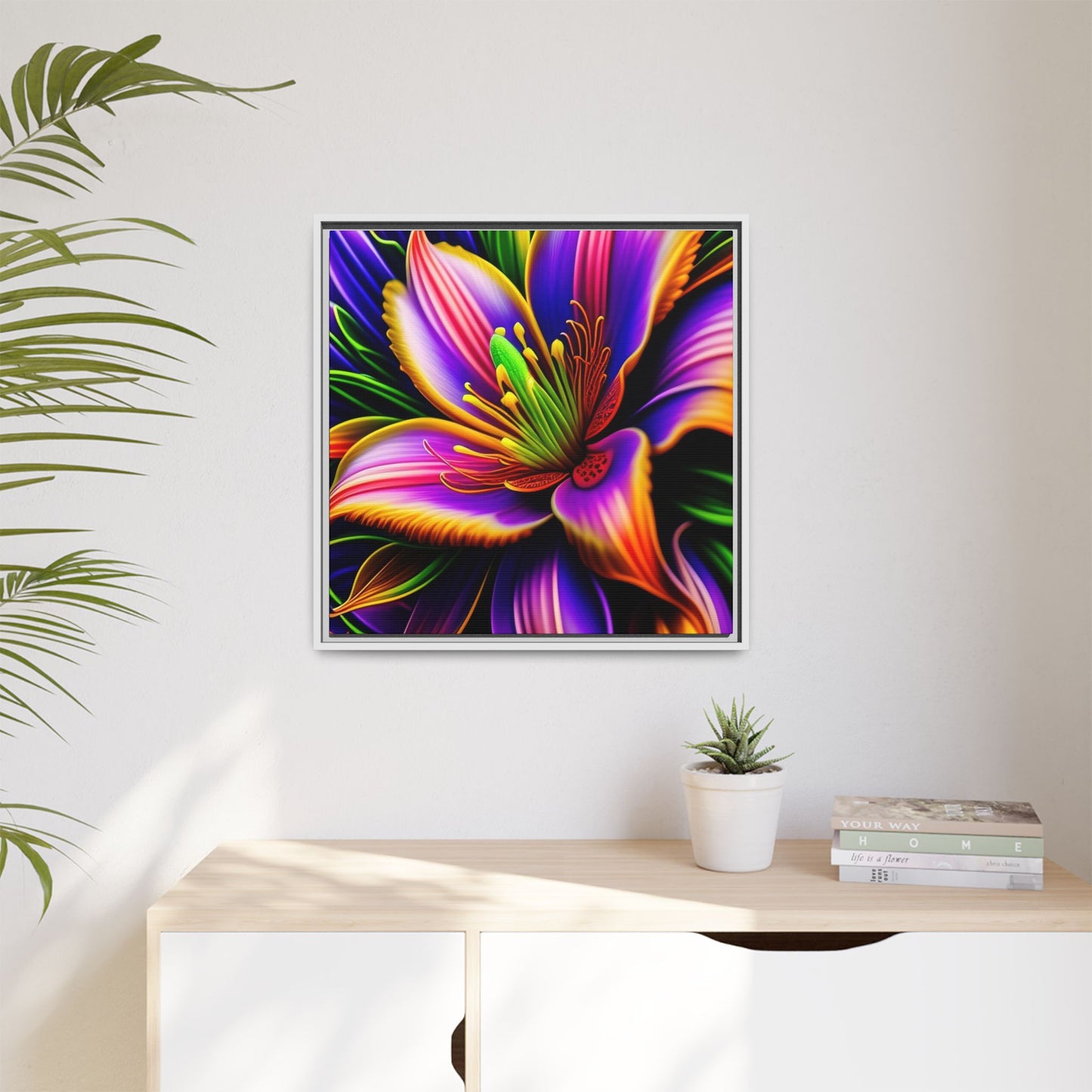 Vibrant Neon Floral Matte Canvas Print — Framed Wall Art