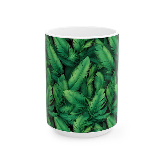 Green Leaves Ceramic Mug - Nature Lover Gift, Coffee Cup, Plant Decor, Eco-Friendly, Botanical Kitchenware