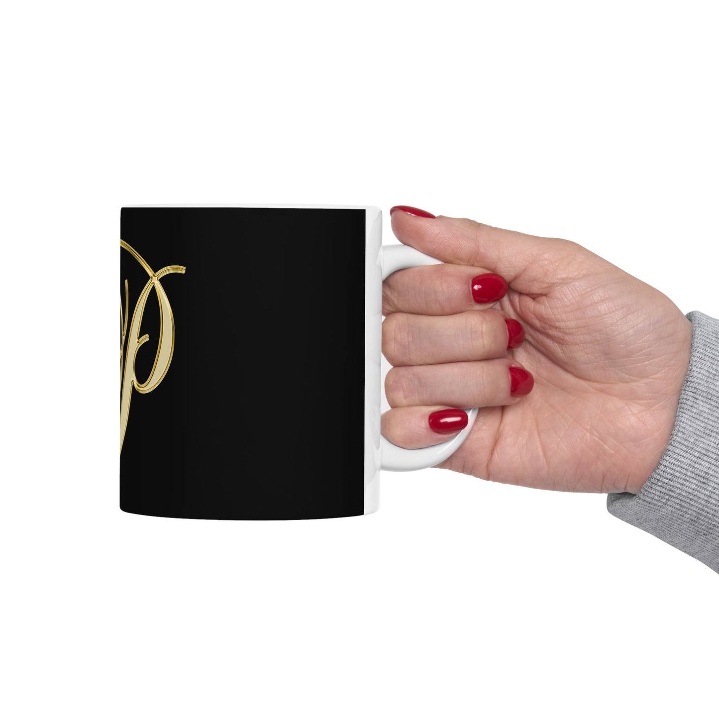 Gold Script Letter P Ceramic Mug – Elegant Monogram Coffee Cup (11oz, 15oz)