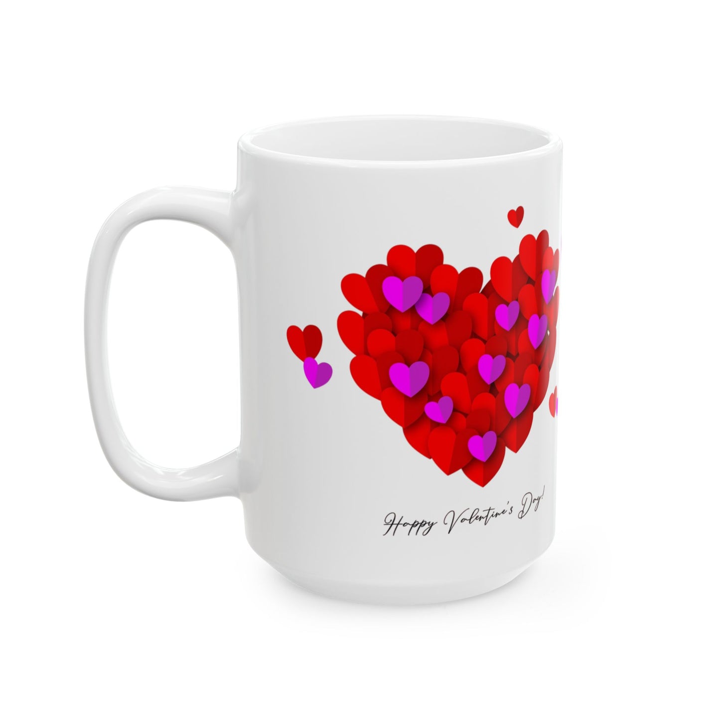 Valentine Heart Cluster Mug — Happy Valentine's Day Ceramic Coffee Cup (11oz & 15oz)