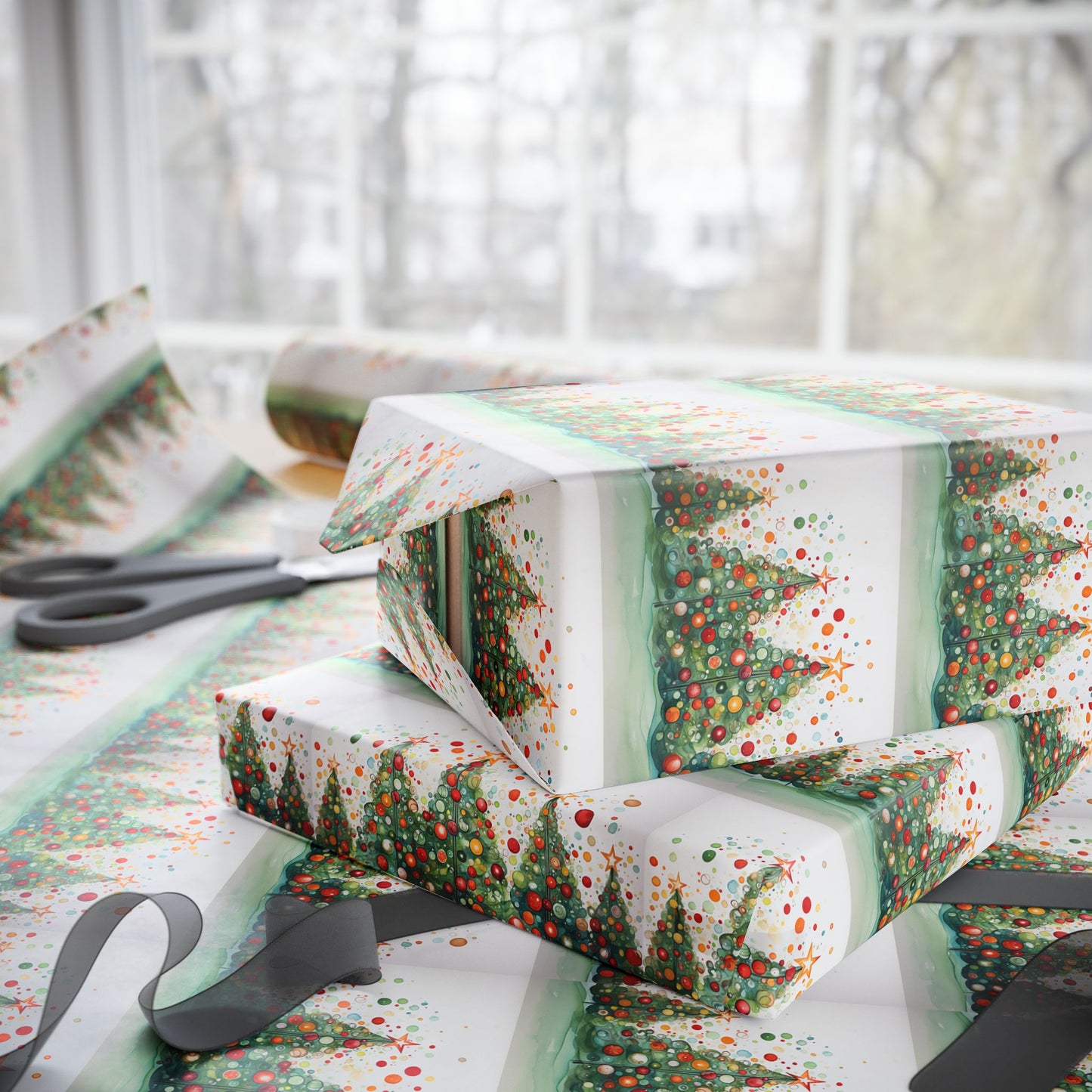 Christmas Tree Confetti Wrapping Paper Roll — Festive Holiday Gift Wrap