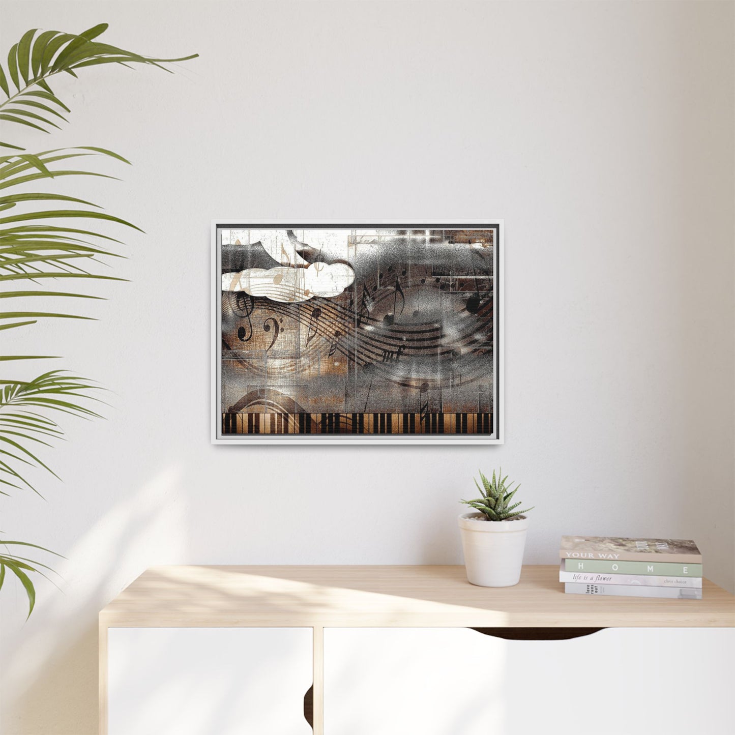 Framed Music Notes Canvas Print — Abstract Vintage Piano & Sheet Music Wall Art