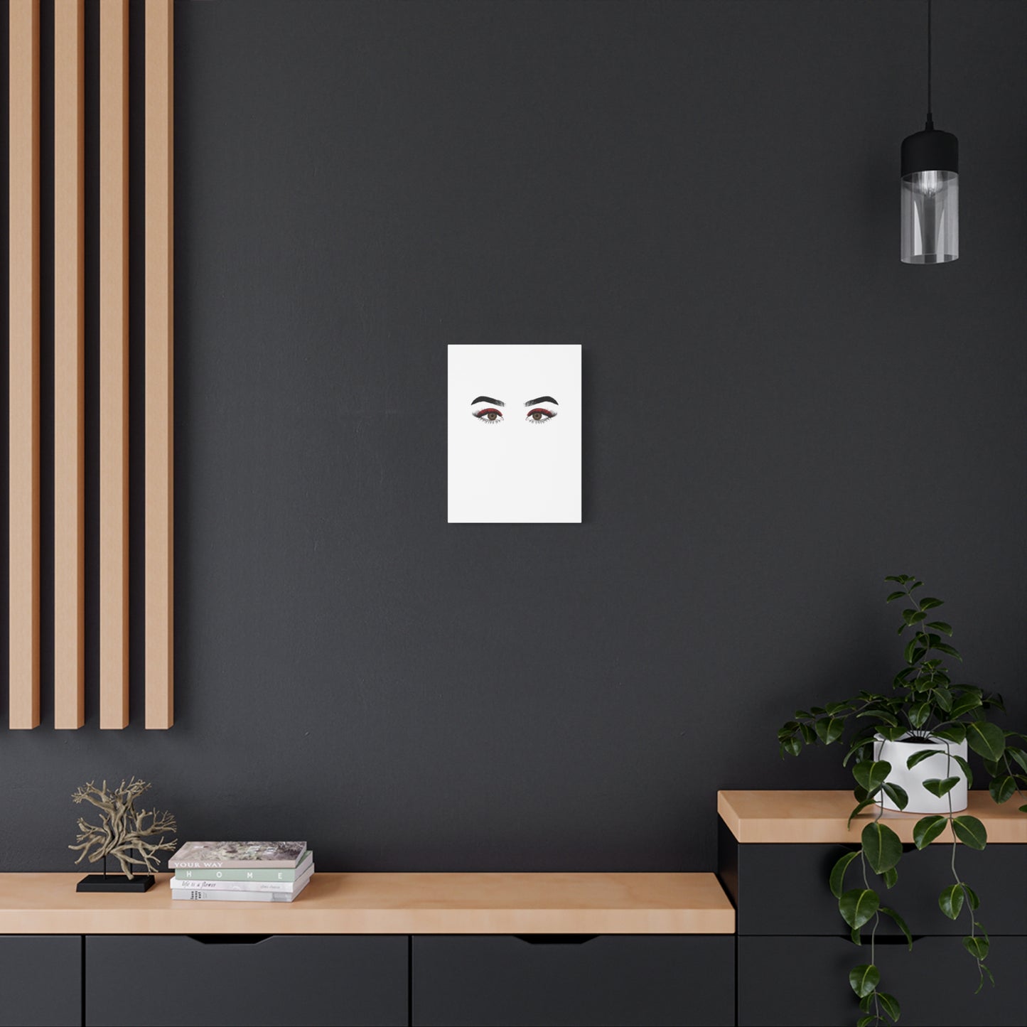 Glam Eyes Matte Canvas Wall Art — Brown Eyes with Red Lashes