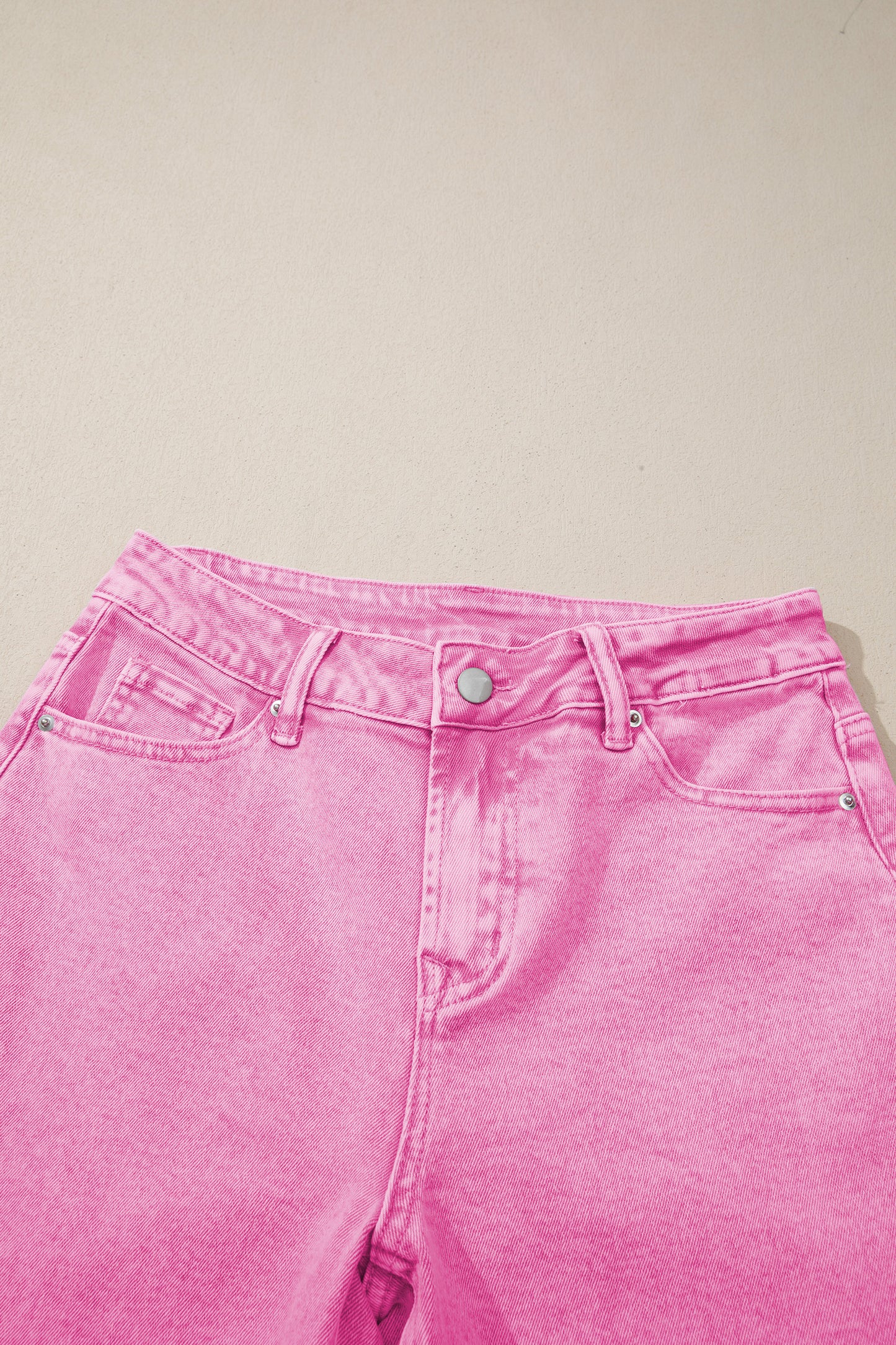 Pink Acid Wash High Waist Uneven Raw Hem Shift Jeans