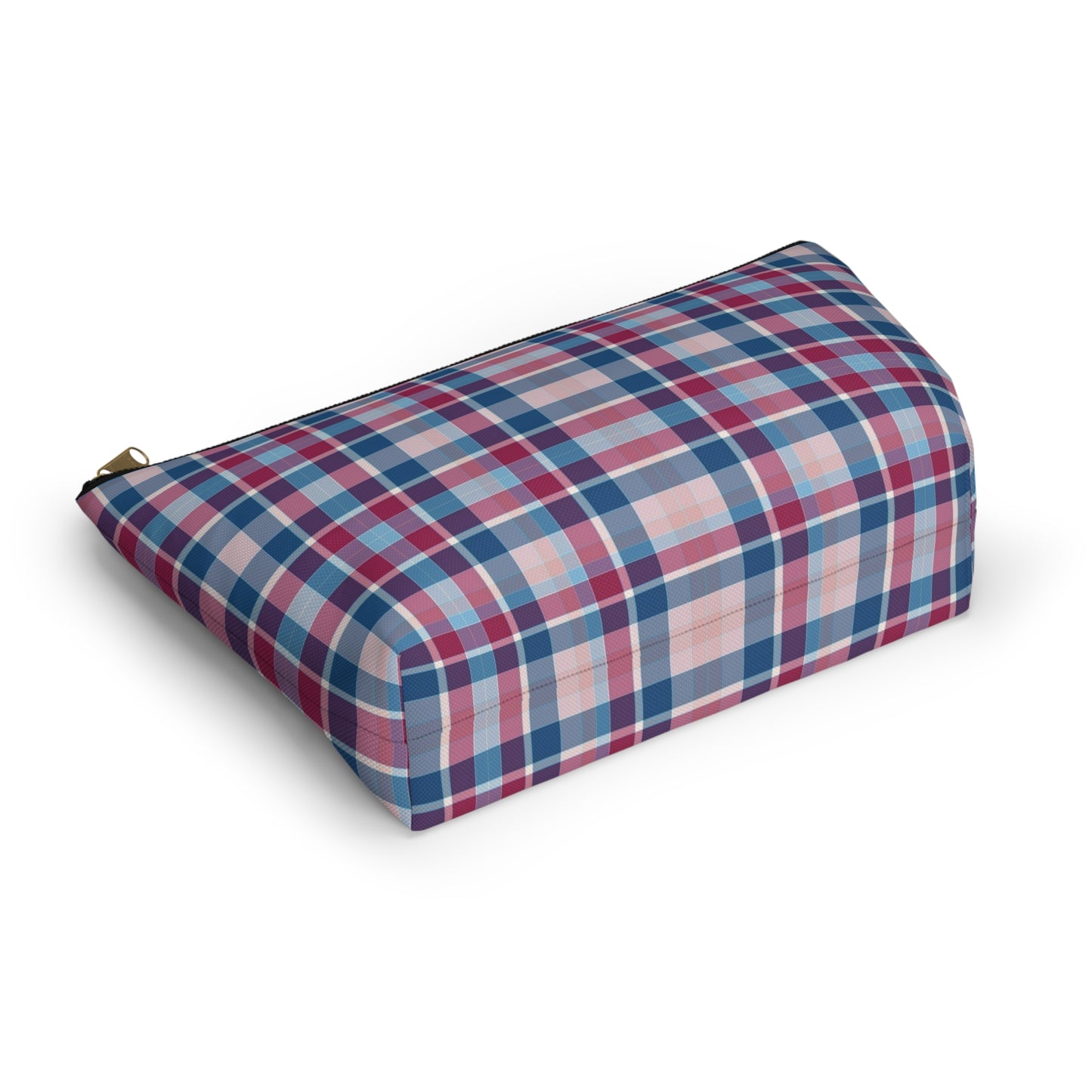 Plaid Accessory Pouch — Blue & Pink Tartan Makeup Bag