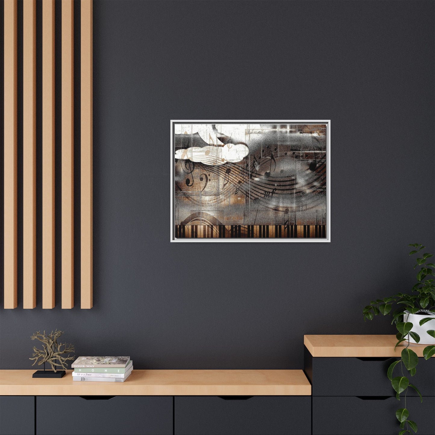 Framed Music Notes Canvas Print — Abstract Vintage Piano & Sheet Music Wall Art