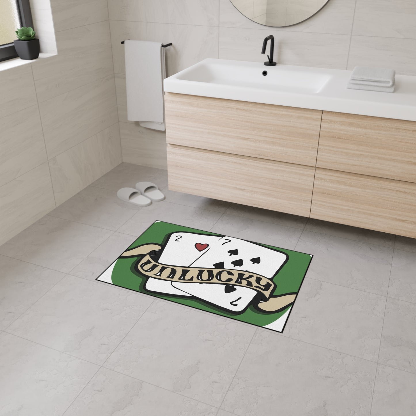Unlucky Cards Heavy-Duty Floor Mat — Casino Poker Themed Entrance Rug
