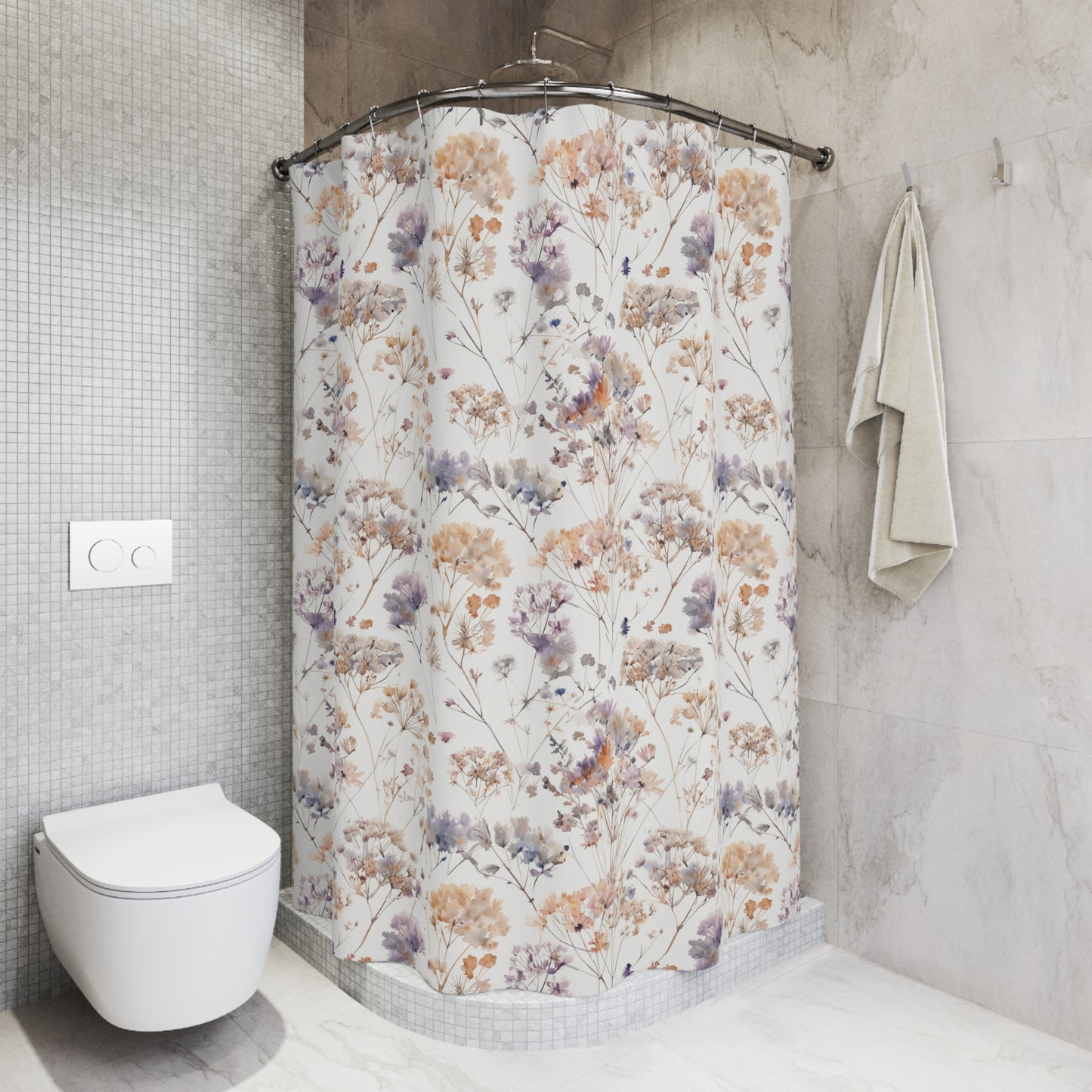 Shower Curtain — Soft Pastel Wildflower Floral Bathroom Curtain