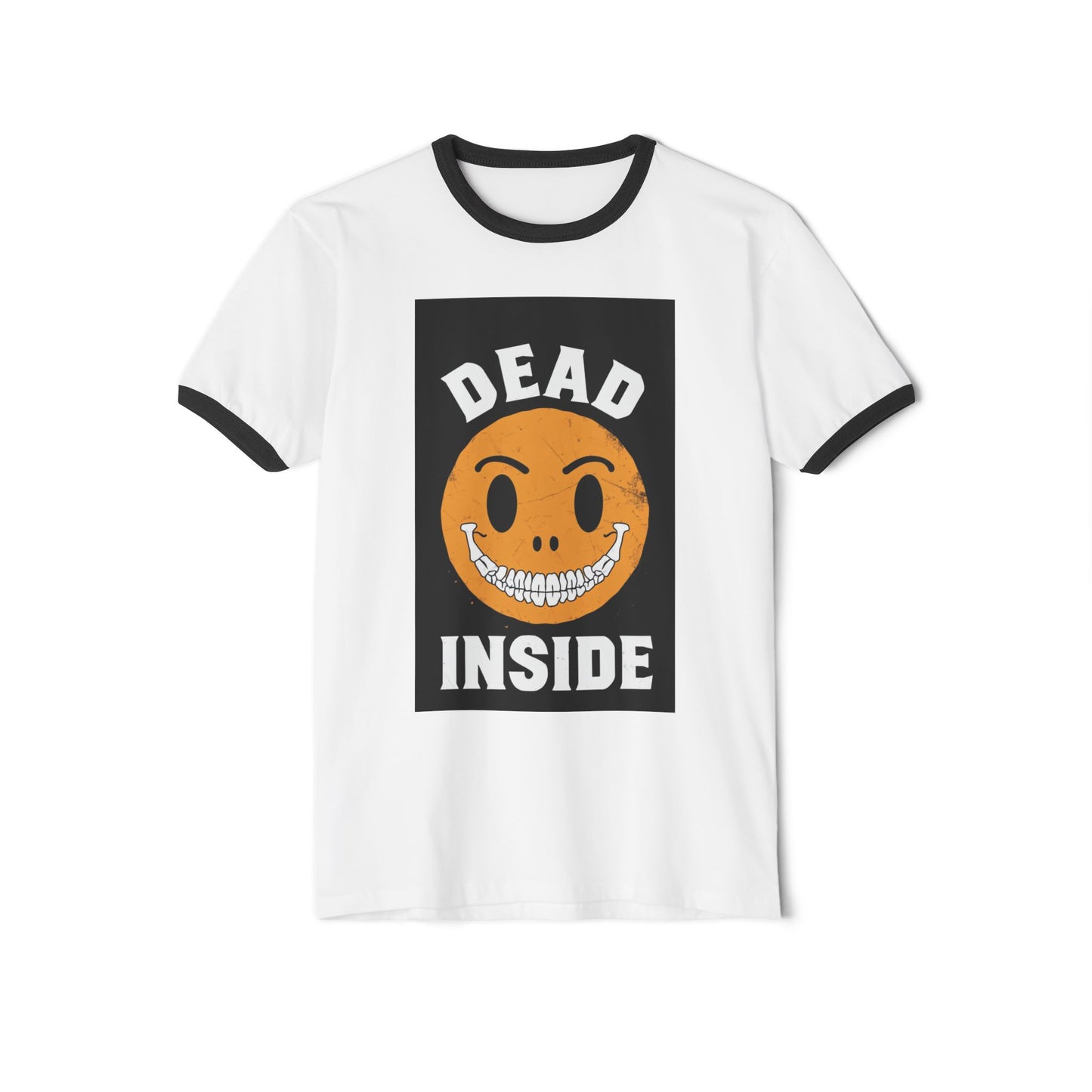 Ringer T-Shirt — 'Dead Inside' Grinning Smiley Graphic Tee