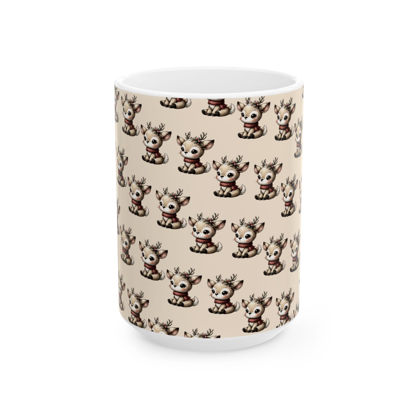 Cute Reindeer Pattern Ceramic Mug – Christmas Holiday Coffee Cup (11oz, 15oz)