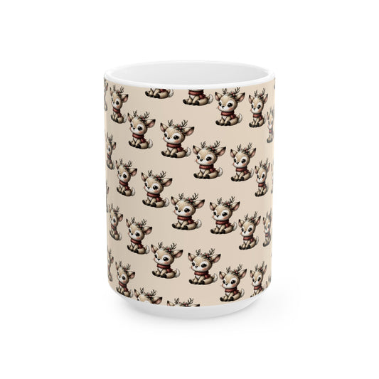 Cute Reindeer Pattern Ceramic Mug – Christmas Holiday Coffee Cup (11oz, 15oz)