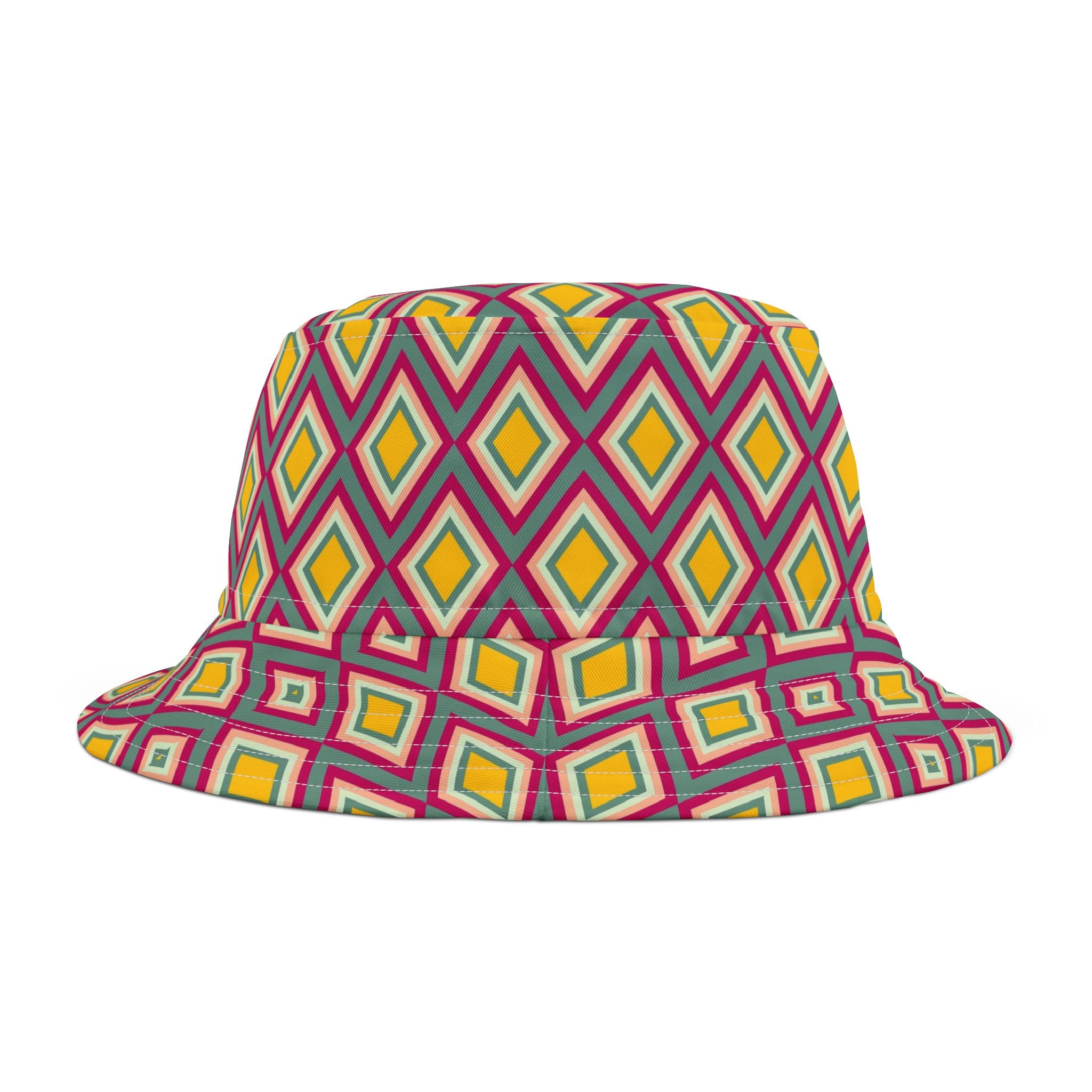 Diamond Geo Print Bucket Hat — Colorful Retro Festival Sun Hat