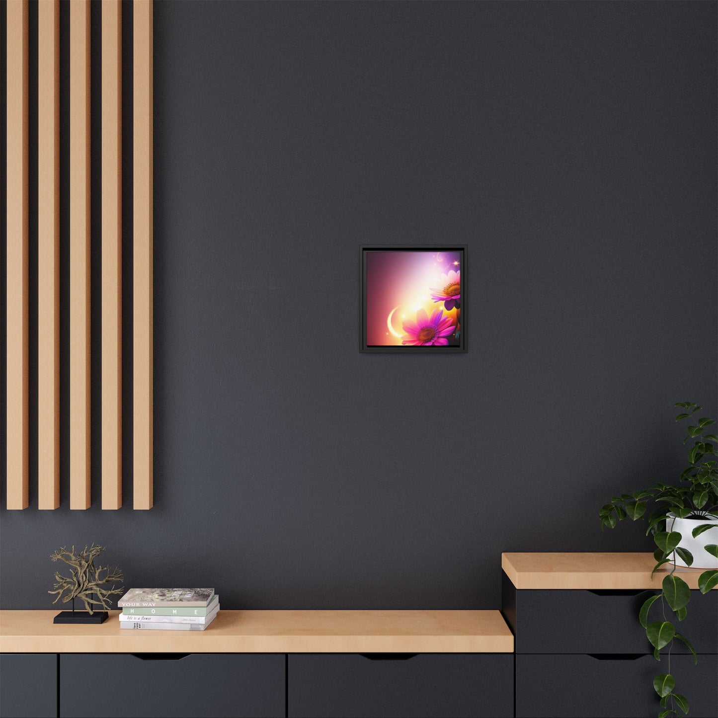 Framed Floral Canvas Art — Pink Daisies Sunset Wall Print