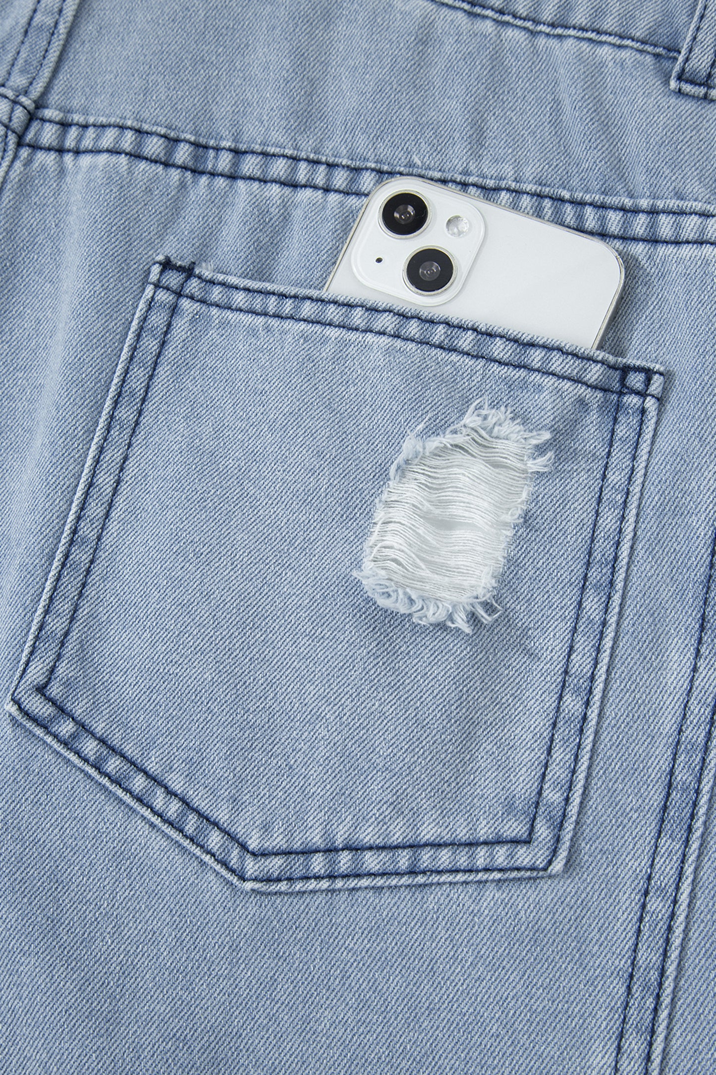 Mist Blue Retro Distressed Button Adjustable Straps Denim Overall Jumpsuit