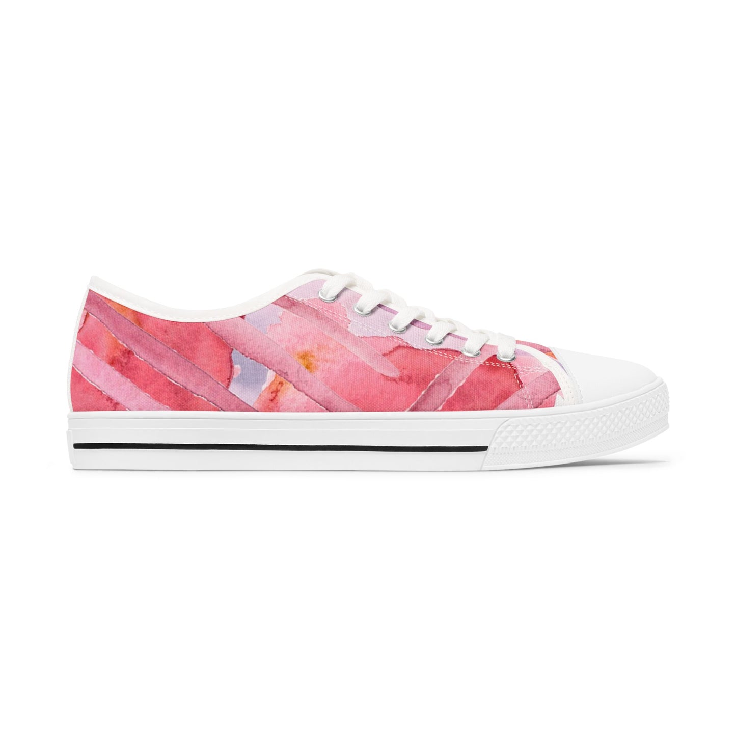 Pink Watercolor Floral Low Top Sneakers — Casual Canvas Shoes