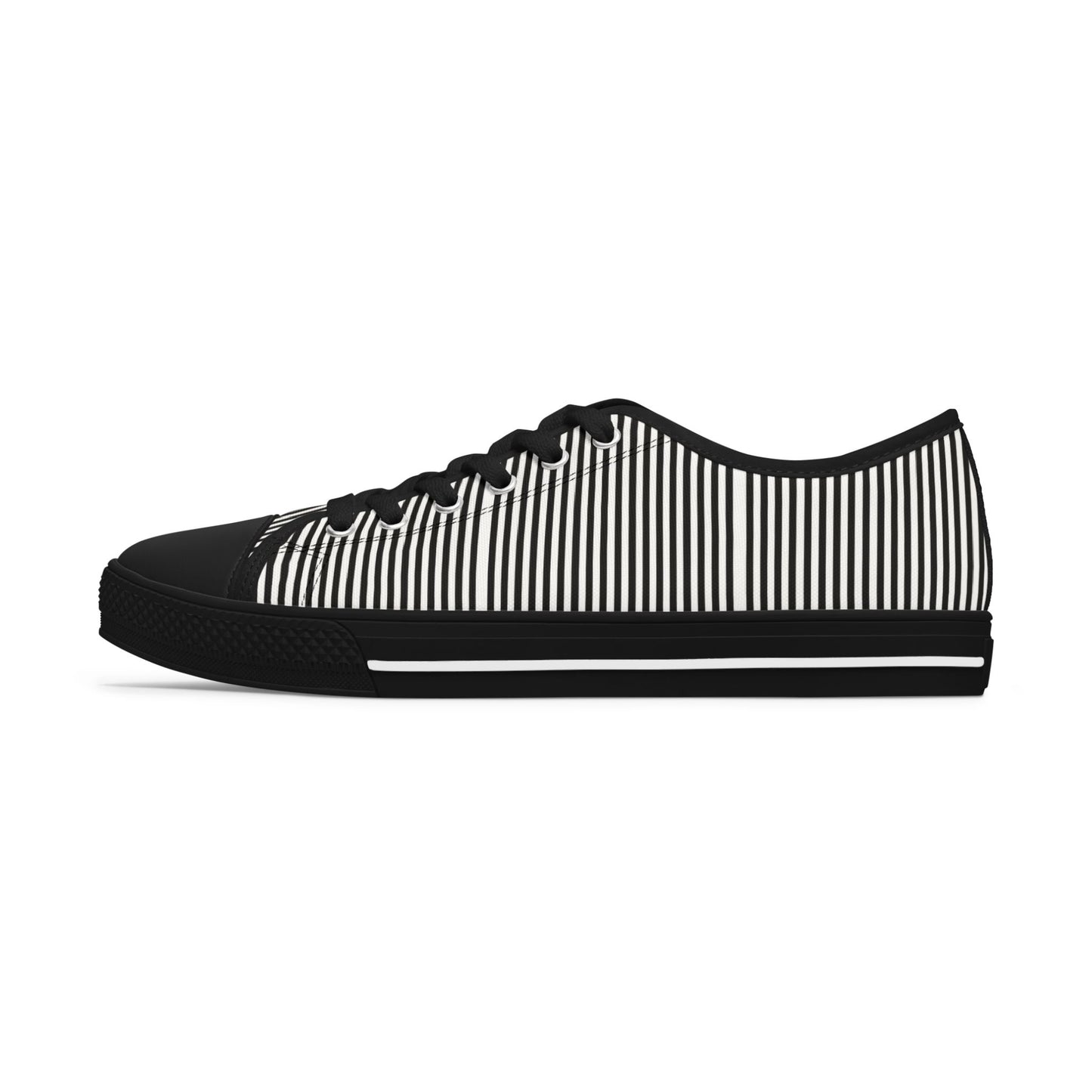 Striped Low Top Sneakers for Women — Casual Black & White Canvas Kicks