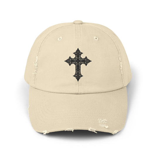 Cool Distressed Cap for Trendy Looks, Vintage Hat, Adjustable Cap, Cross Design, Casual Accessories