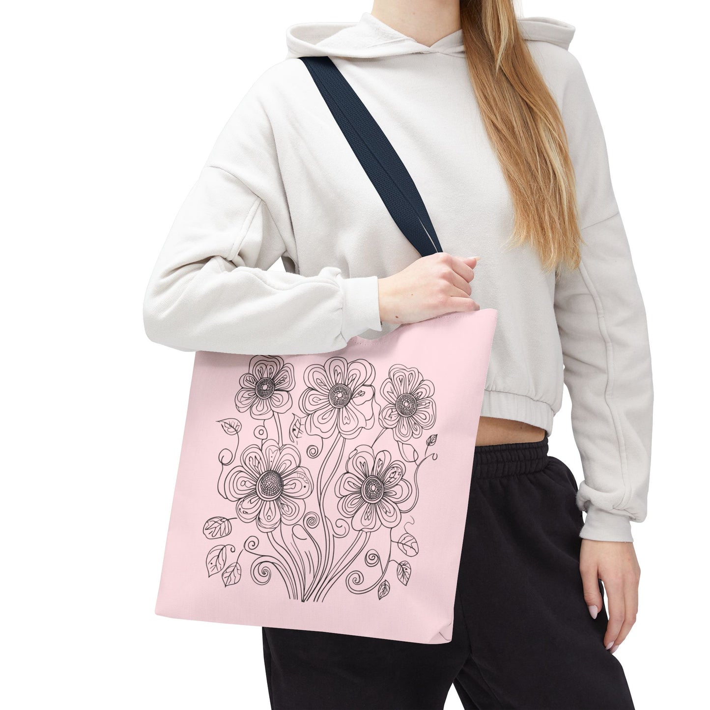 Floral Doodle Pink Tote Bag — Hand-Drawn Flower Design