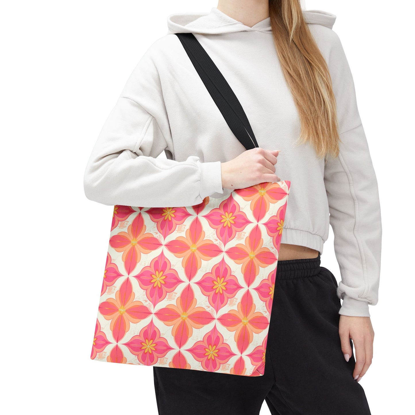 Pink Floral Geometric Tote Bag —  Reusable Shopper