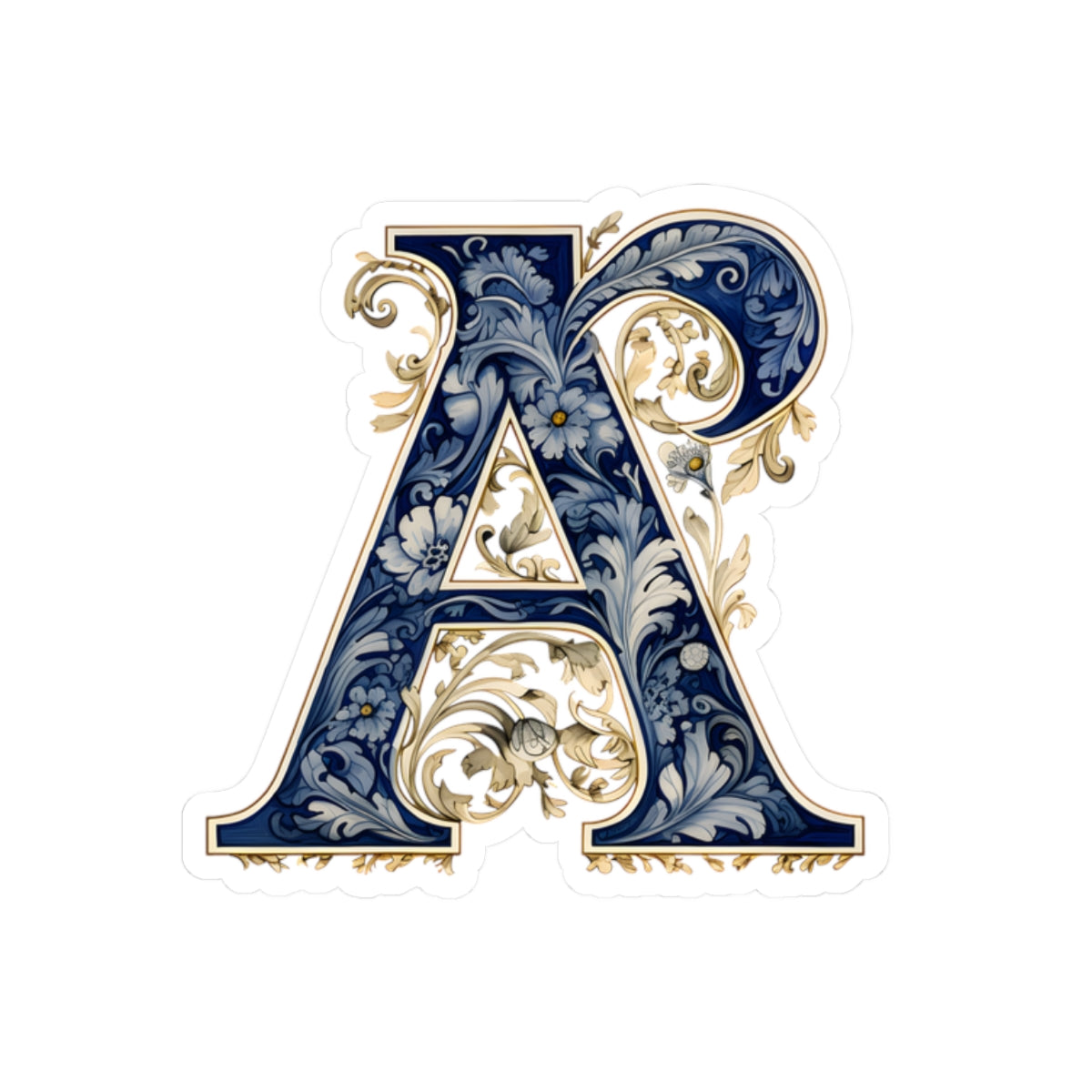 Ornate Floral Letter A Kiss-Cut Sticker — Vintage Monogram Laptop Decal