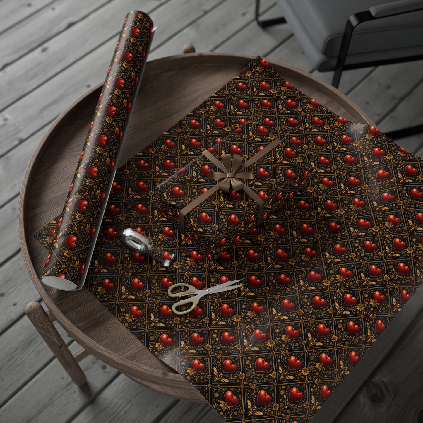 Ornate Heart Wrapping Paper Roll – Elegant Red & Gold Gift Wrap