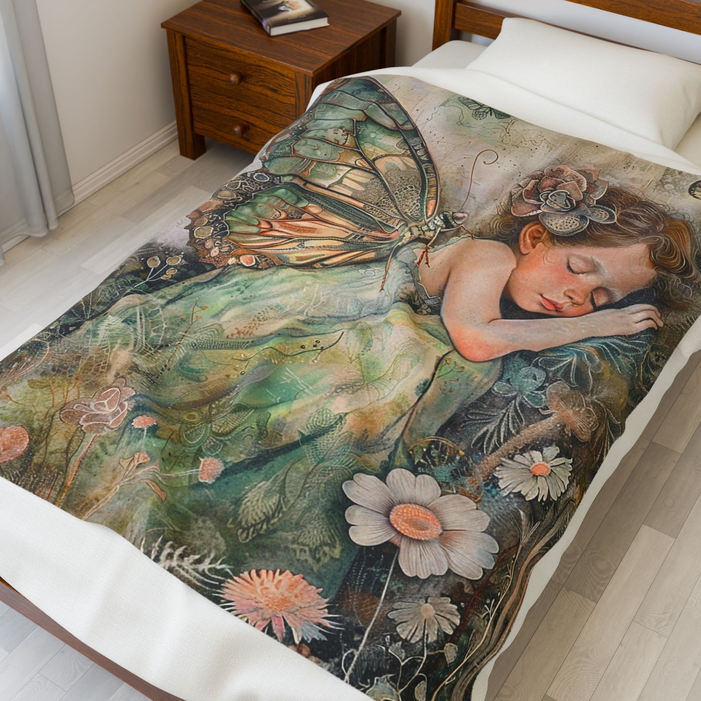 Fairy Dream Velveteen Plush Blanket — Sleeping Fairy Art Throw for Kids & Nursery