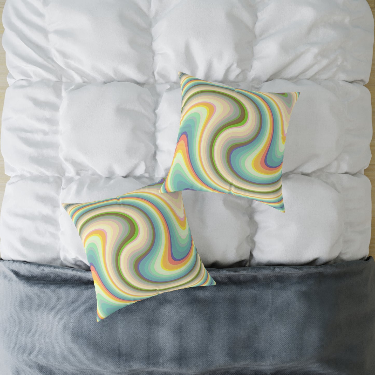 Swirl Retro Throw Pillow — Psychedelic Pastel Wave Decorative Cushion