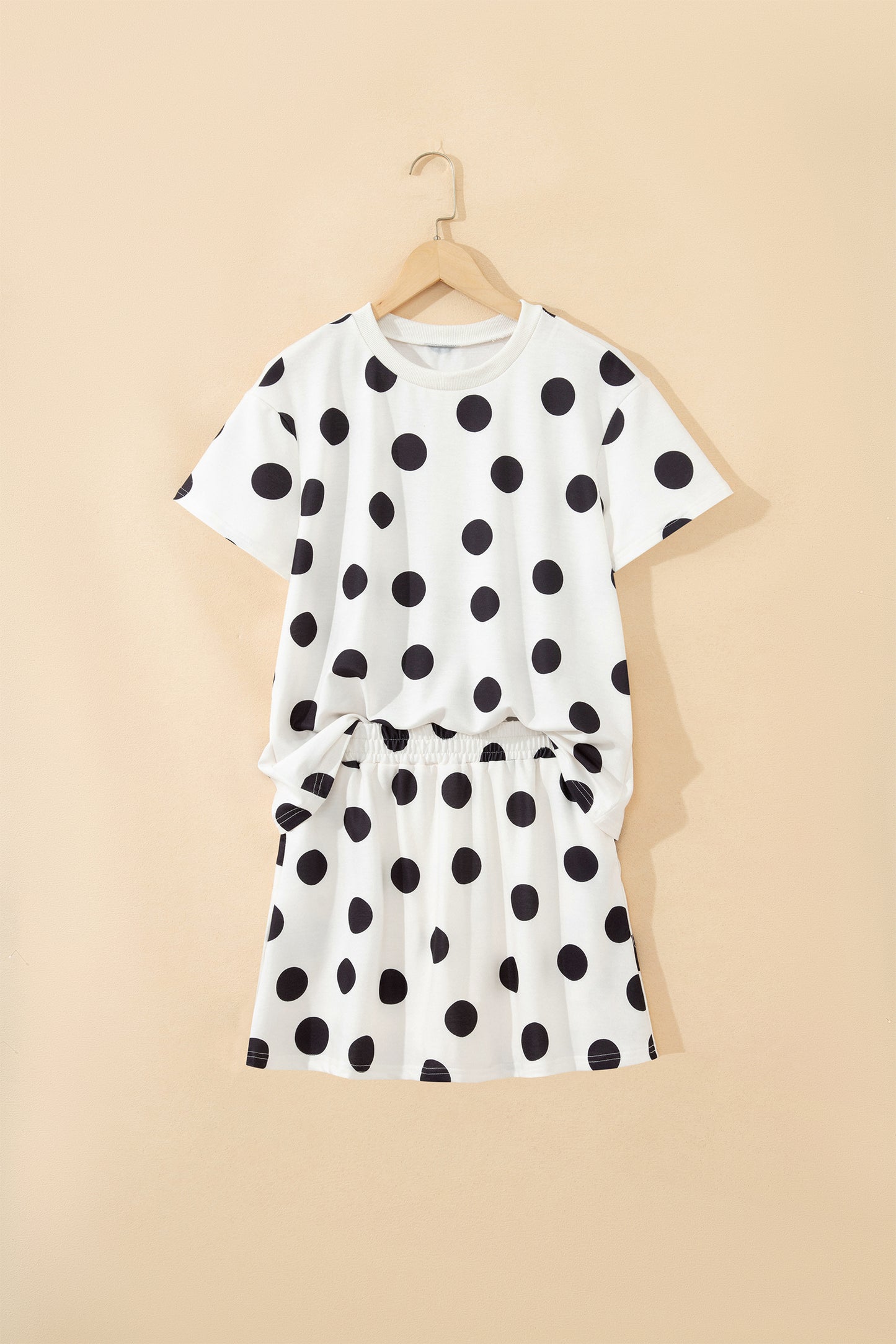 White Polka Dot Short Sleeve Top Casual Skort 2pcs Outfit