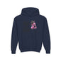 Youth Hoodie — "Love Has Four Paws" Pink Scooter French Bulldog Graphic