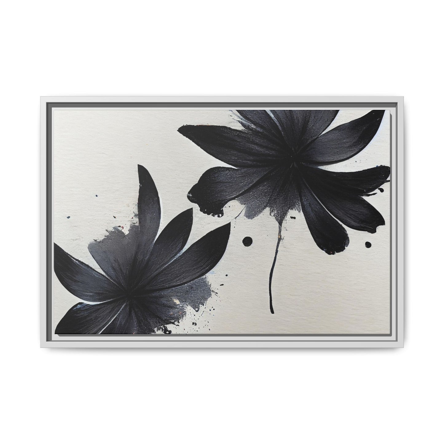 Framed Black Floral Matte Canvas Wall Art — Monochrome Botanical Print