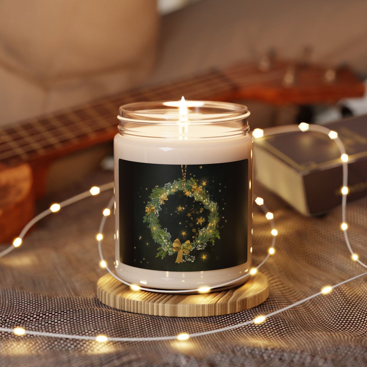 Holiday Wreath Soy Candle — 9oz Scented Christmas Candle
