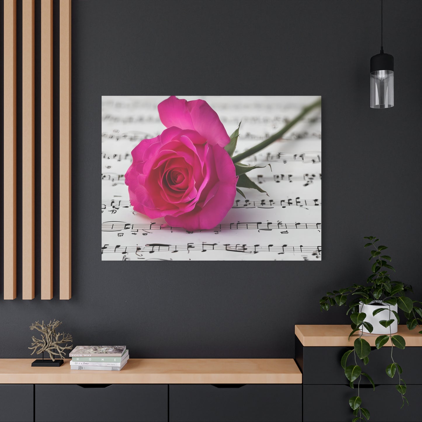 Stretched Canvas Art Print, Classic Rose on Sheet Music, Floral Wall Decor, Home Decoration, Gift for Music Lovers