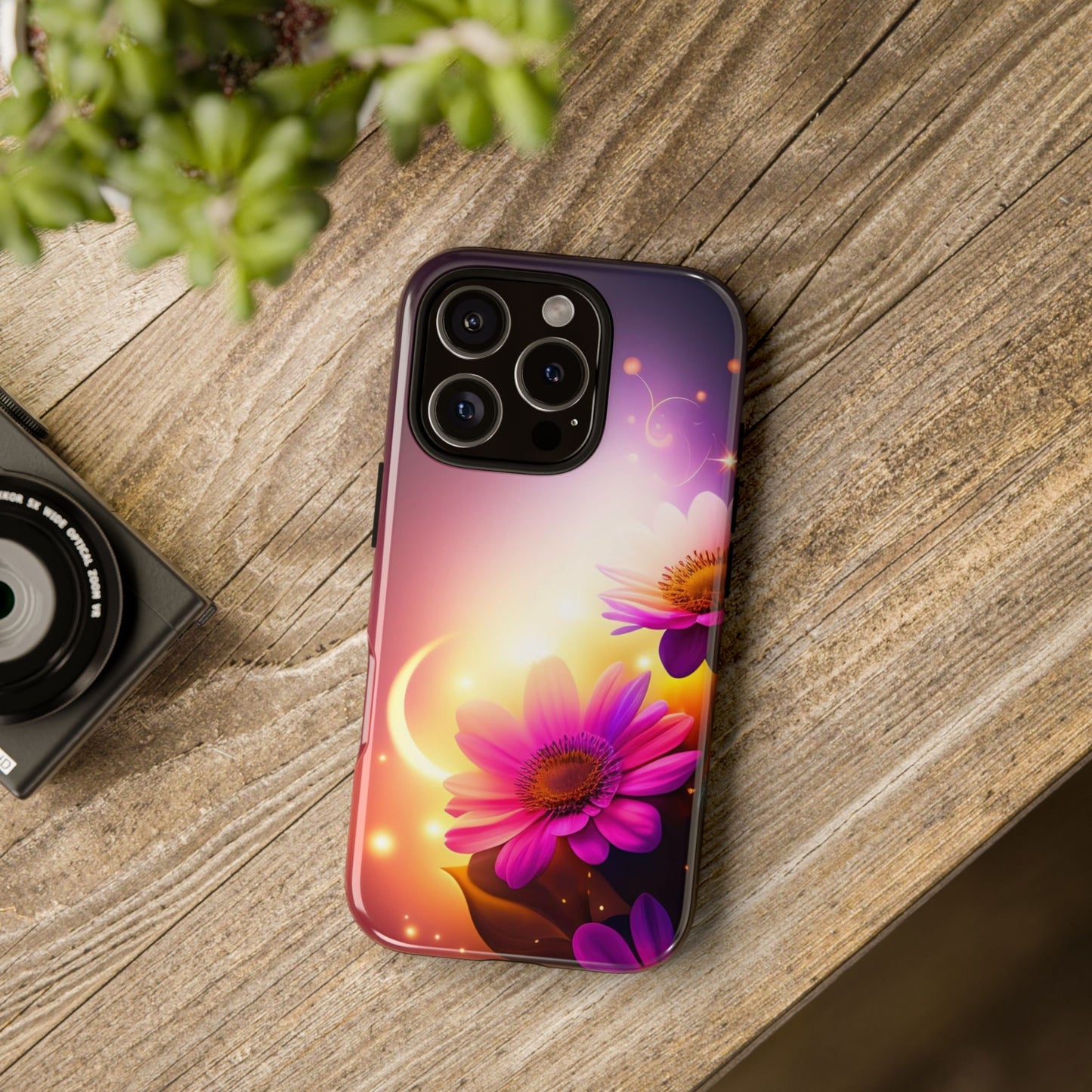 Floral Moonlight Phone Case – Purple Daisy Protective Cover