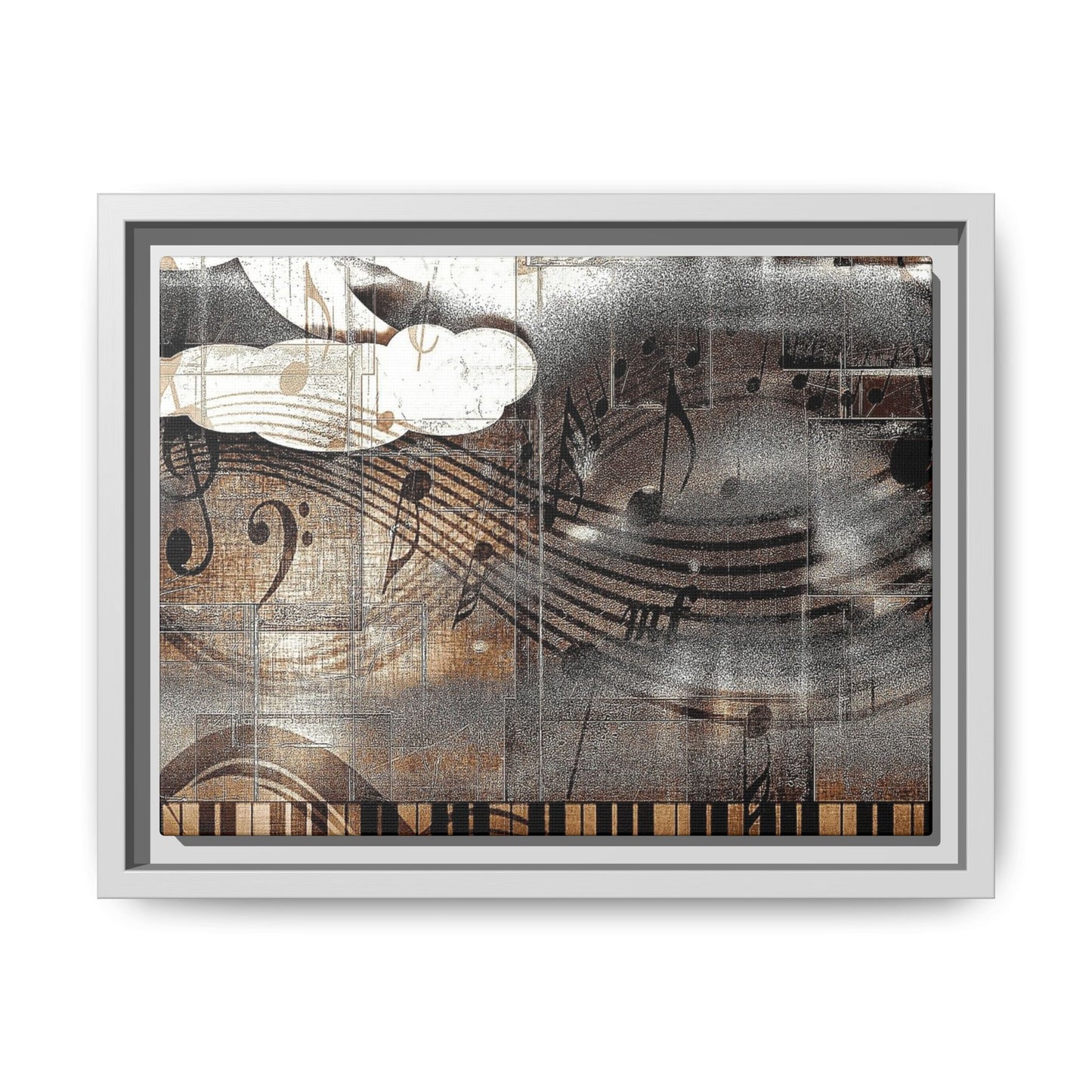 Framed Music Notes Canvas Print — Abstract Vintage Piano & Sheet Music Wall Art
