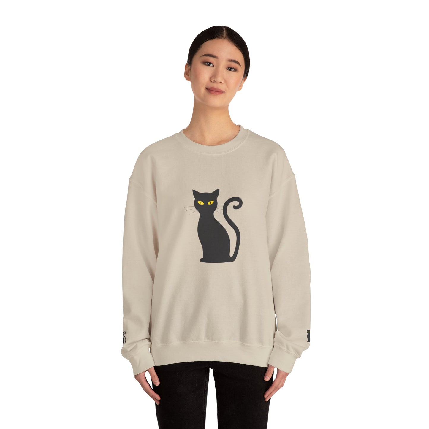 Black Cat Crewneck Sweatshirt — Cute Witchy Halloween Cat Pullover