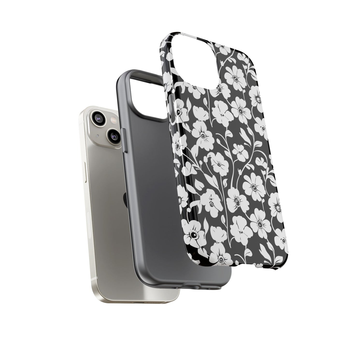 Floral Noir Tough Phone Case — Black & White Flower Protective Cover