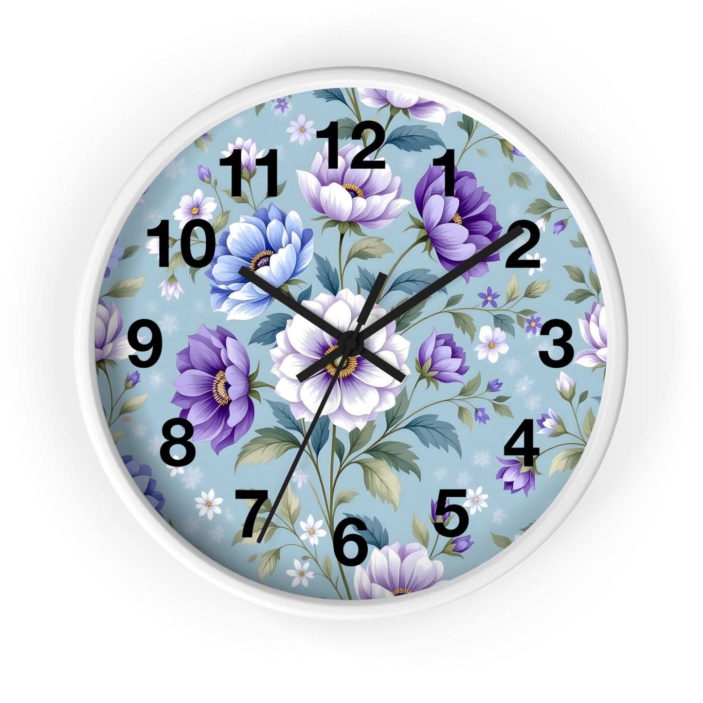 Floral Wall Clock — Vintage Purple & Blue Peony Garden Clock
