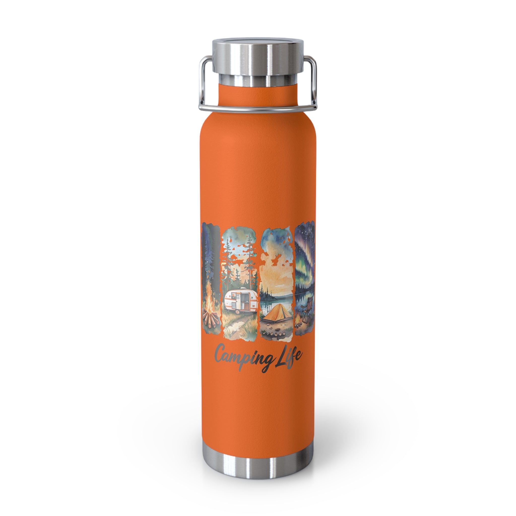 Insulated Camping Water Bottle 22oz — 'Camping Life' Outdoor Vacuum Flask