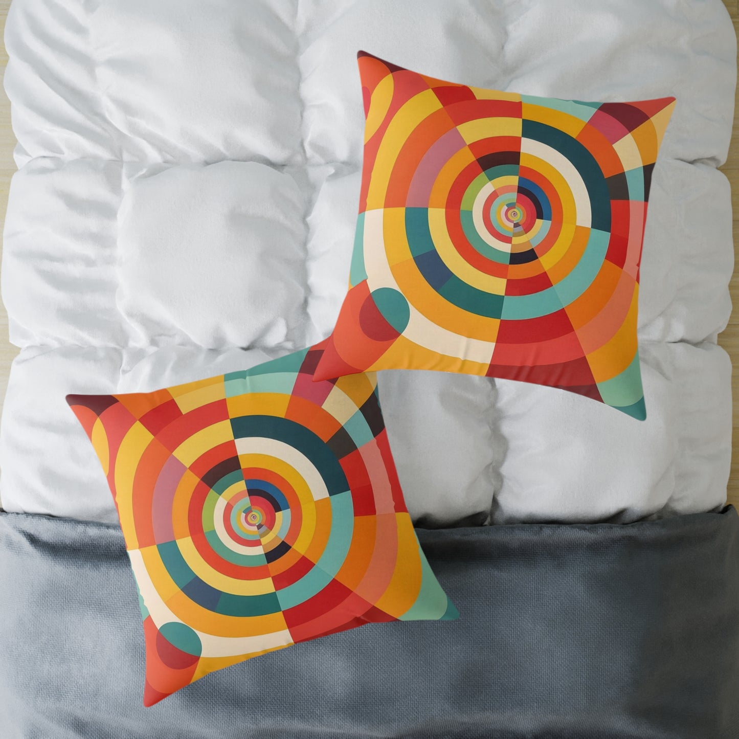 Retro Geometric Throw Pillow — Colorful Target Circle Design