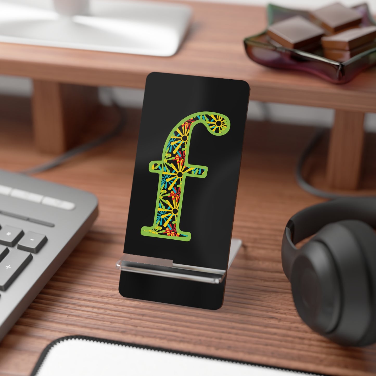 Phone Stand — Floral Mosaic 'f' Mobile Display Holder
