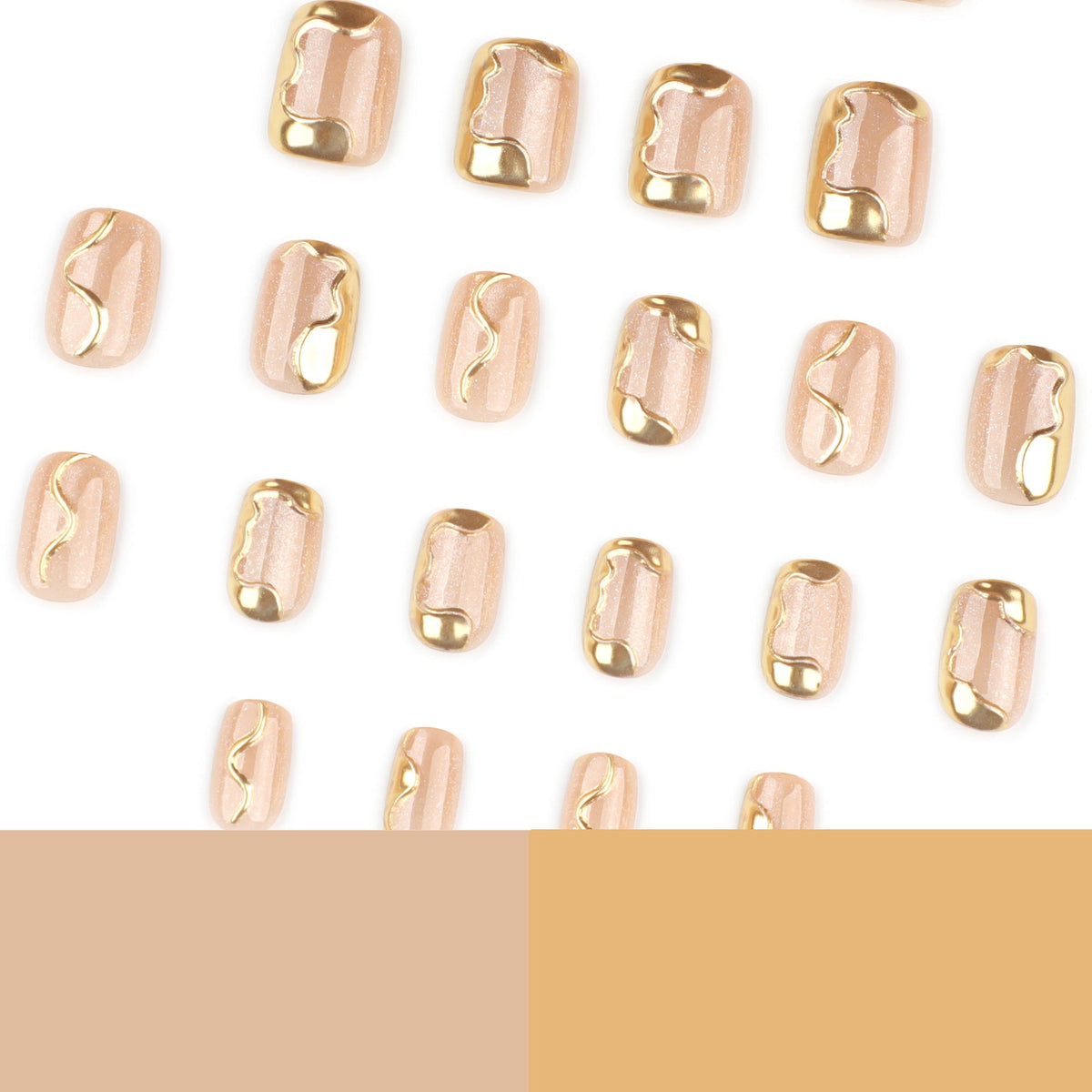 Golden Swirl Nude Nails with Shimmer Gloss Finish – Image 4