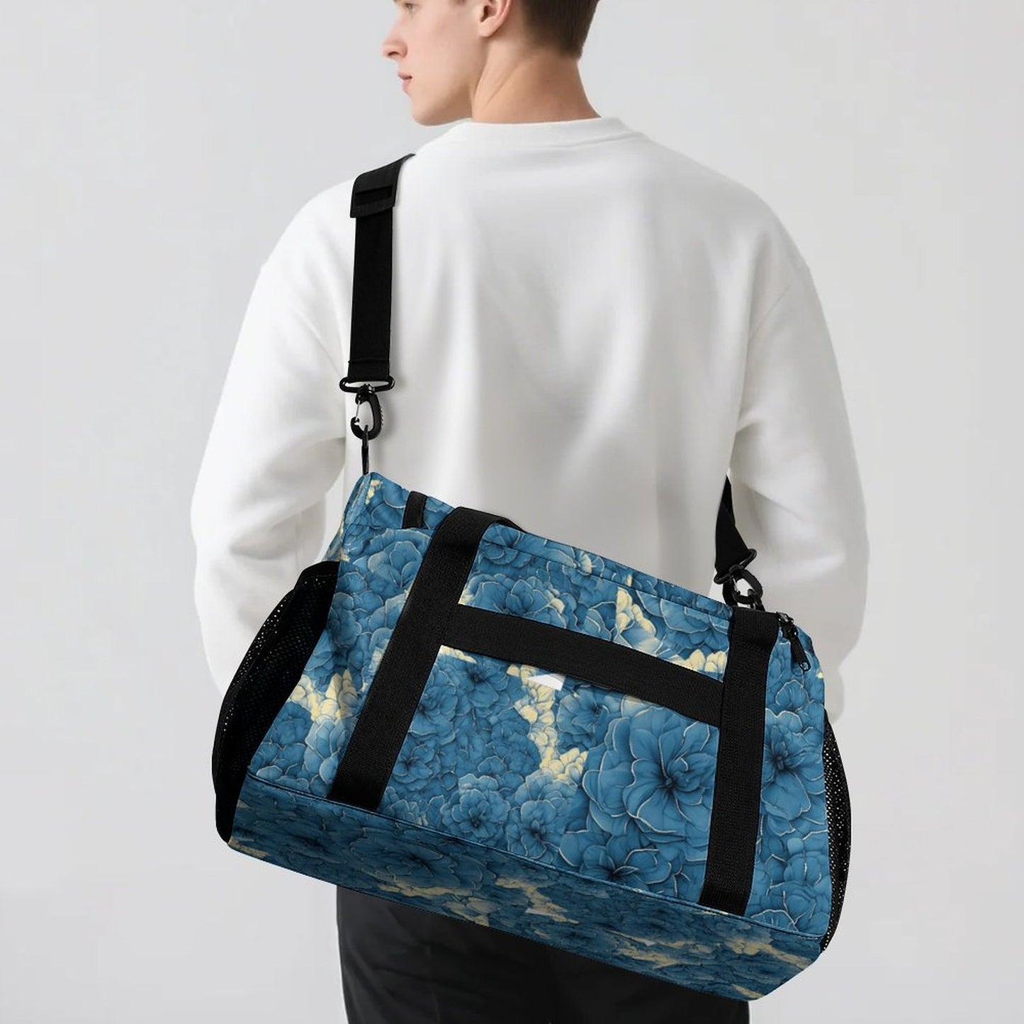 Travel Duffel Bag Blue Flowers