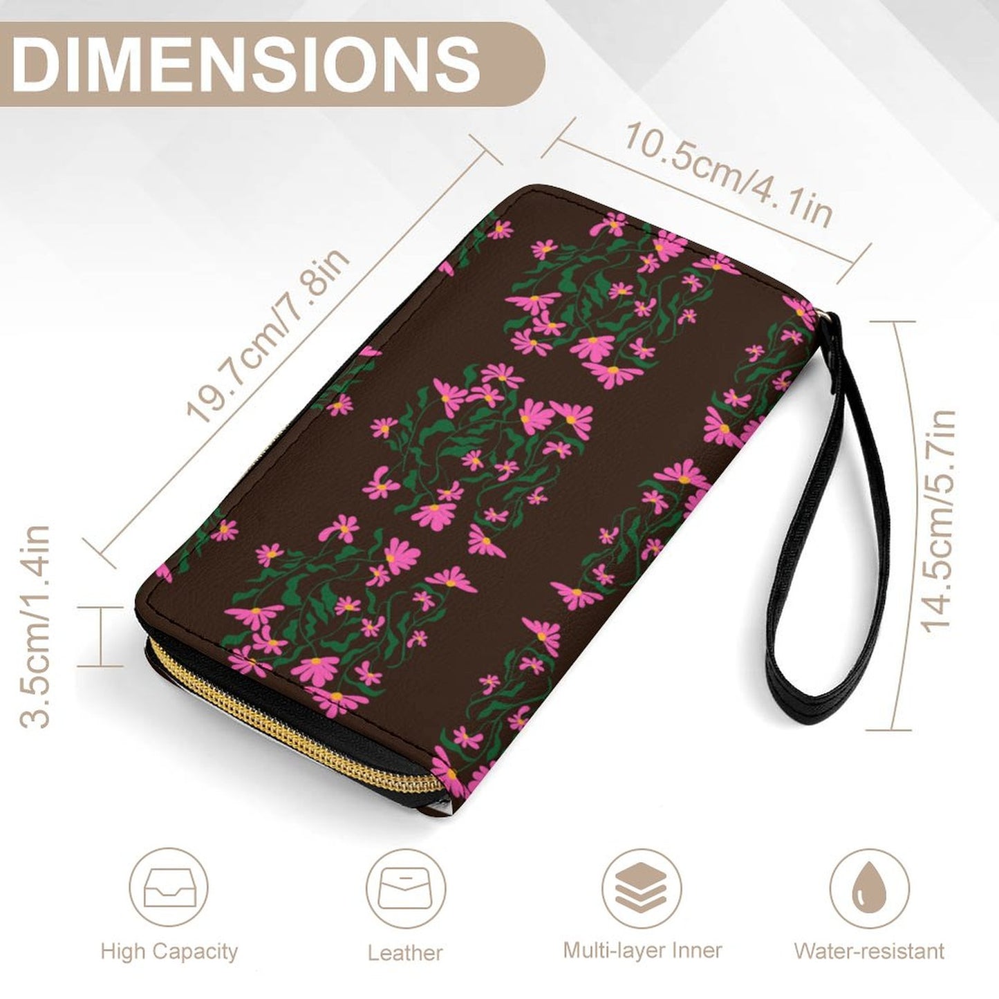 Leather Wallet with Wristlet Strap (2 Pictures on 2 Sides)