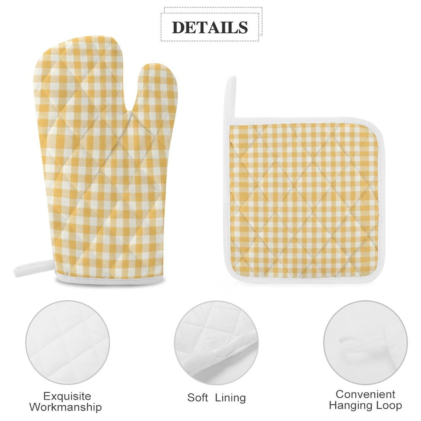 Oven Mitts & Pot Holder Set of 3 Yellow Stripes