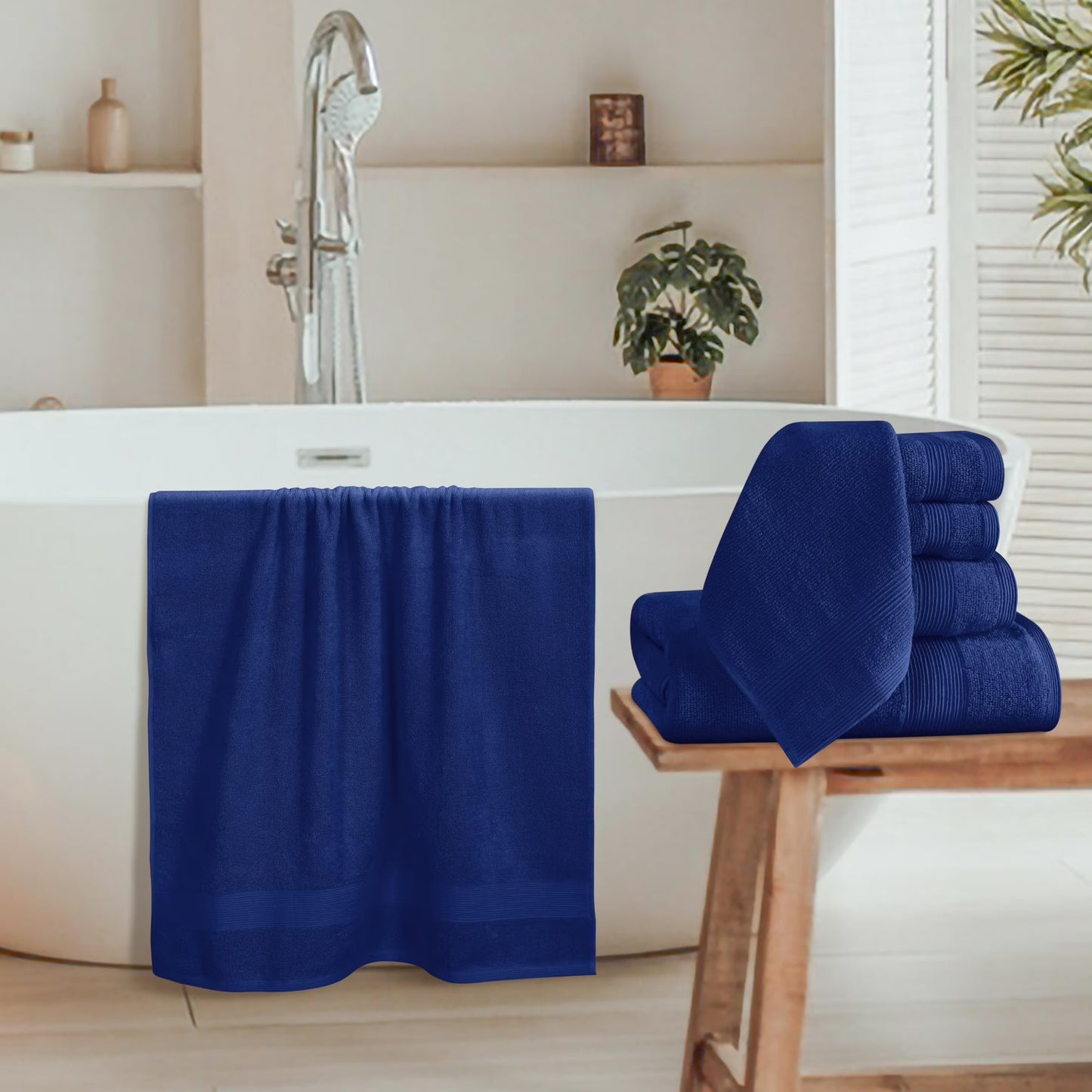MALLONI HOME 8 Piece Towel Set 100% Ring Spun Cotton, 2 Bath Towels 27x54, 2 Hand Towels 16x28 and 4 Washcloths 13x13 - Ultra Soft Highly Absorbent Machine Washable Hotel Spa Quality - Navy Blue