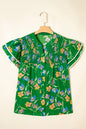 Green Plus Size Ruffled Short Sleeve Floral Top