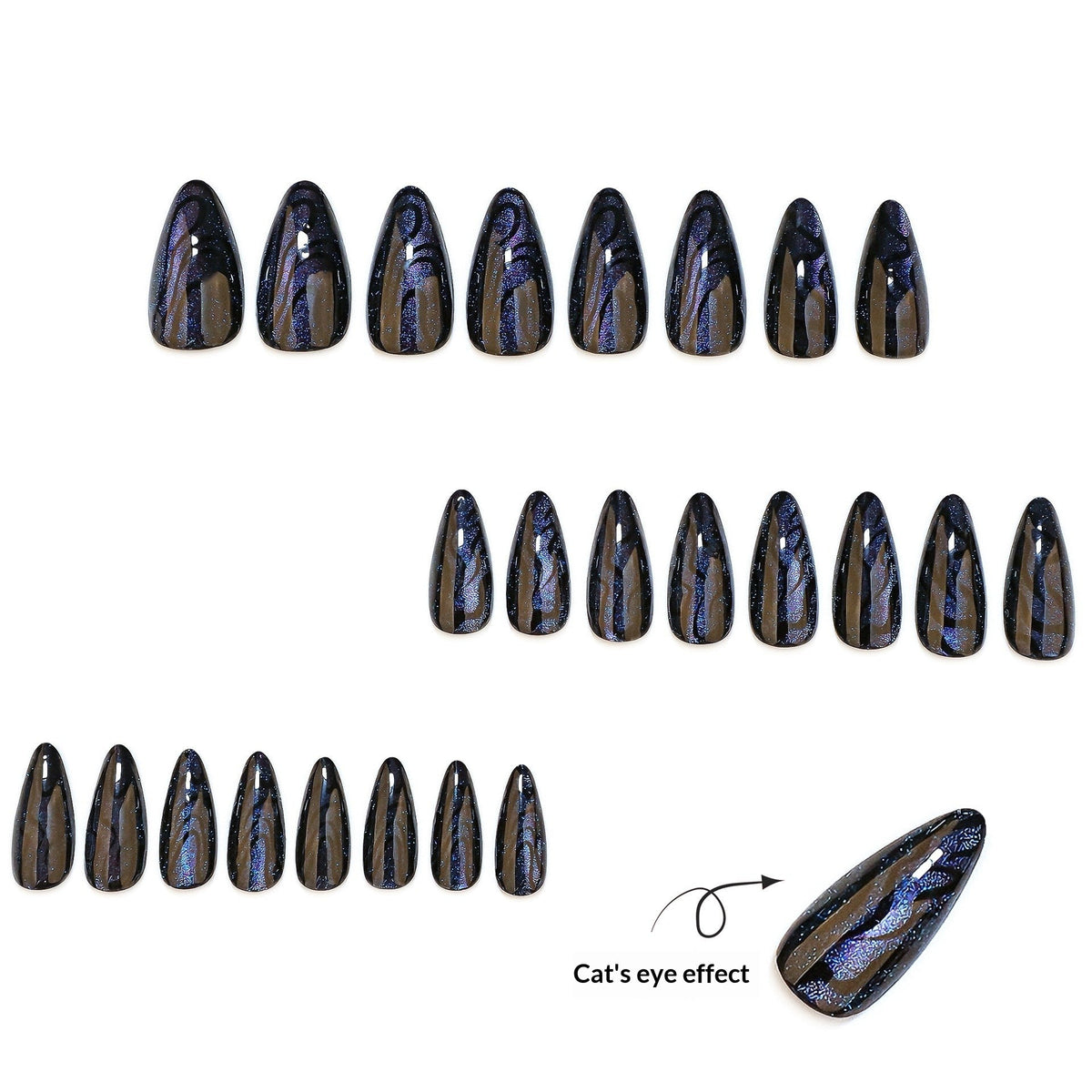 Black Iridescent Cat-Eye Glossy Press On Nails – Image 2