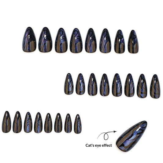 Black Iridescent Cat-Eye Glossy Press On Nails – Image 2