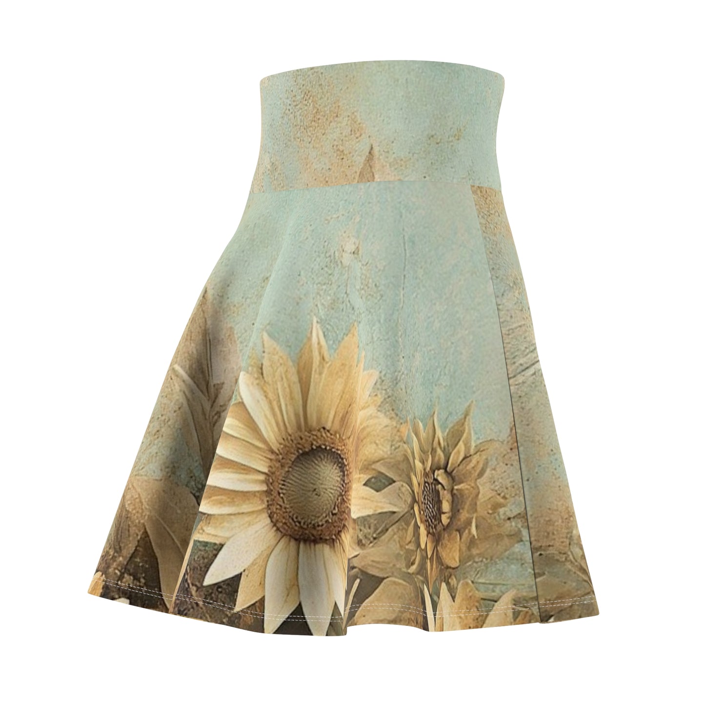 Bohemian Floral Skater Skirt, Sunflower Print, Casual Summer Style, Cute Vacation Outfit, Vintage-inspired Dress